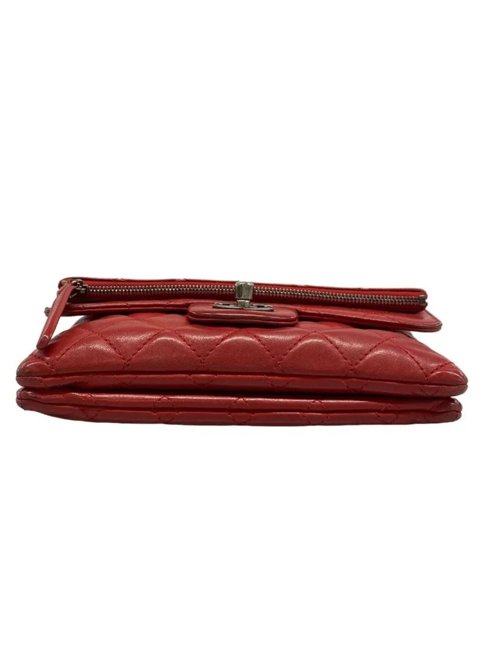 Chanel Shoulder Bag Quilted Red Silver Chain Lambskin